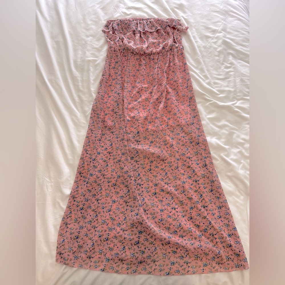 Floral Pink Strapless Maxi Dress